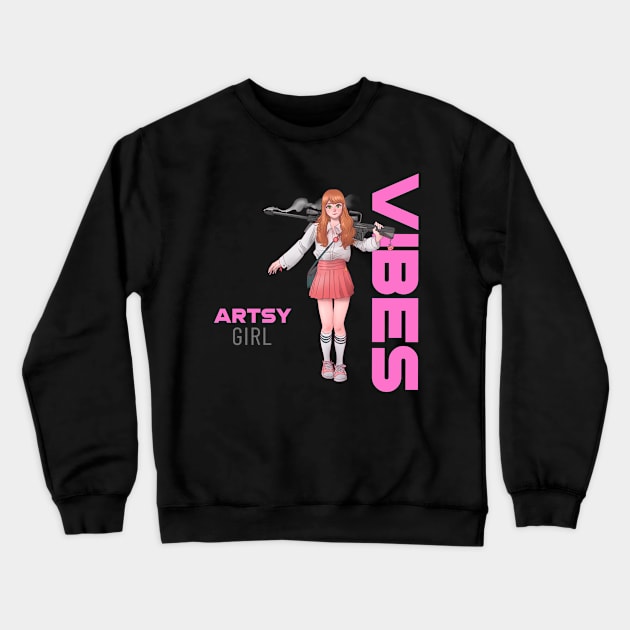 Artsy Girl Vibes T-shirt, girl vibes sticker, girly cute anime designs for all ages, girl gift idea, emotions, girl power, women gift Crewneck Sweatshirt by AbsurdStore